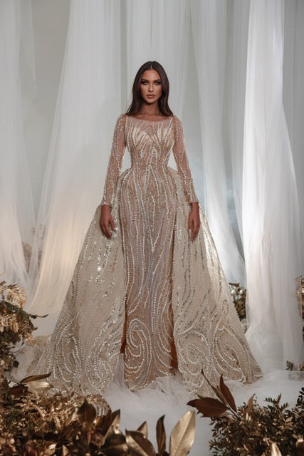 Gilded Glamour Long-Sleeve Wedding Gown